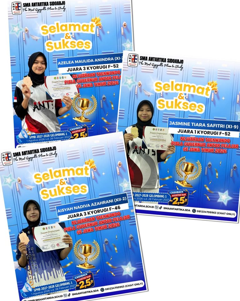 Sebelas Siswa SMA Antartika Sidoarjo Raih Prestasi di Kejuaraan Taekwondo Piala Gubernur Antar Pelajar Se-Jawa Timur 2026